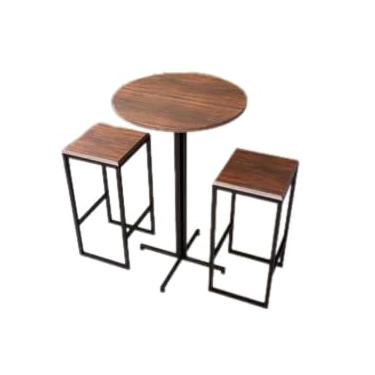 Imagem de Conjunto Mesa Alta Bar Bistrô Redonda 2 Bancos Imbuia Industrial Black