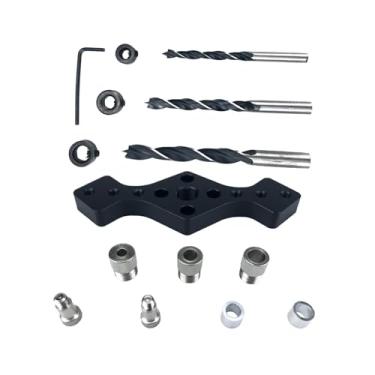 Imagem de Bothyi Kit de gabarito de cavilha para carpintaria, localizador de carpintaria portátil com brocas profissionais com guia de broca de 6, 8 e 10 mm, gabarito, Preto