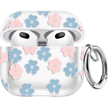 Imagem de Ins Flower Glitter Soft TPU Capa de fone de ouvido para Airpods 4 Geração Capa Acessórios Chaveiro,Blue