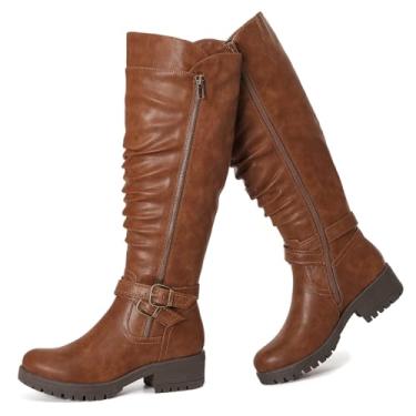 Imagem de Ruiee Botas Femininas De Cano Alto Com Salto Alto - Botas De Combate De Montaria Altas, Estilosas E Confortáveis, Com Bico Redondo E Fecho De Zíper Lateral Para Uso No Outono E Inverno Para Mulheres.