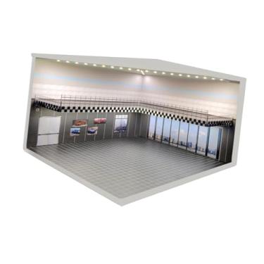 Imagem de Dynwave 1:64 estacionamento, vitrine de garagem de veículo acrílico de camada dupla, brinquedo de cena de veículo embutido com luzes led para carro fundido, a