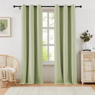 Imagem de Cortinas blackout 100% de linho para quarto, cortinas blackout verde-sálvia 203 cm de comprimento, conjunto de 2 painéis, cortinas texturizadas para janela de casa de fazenda para sala de estar,