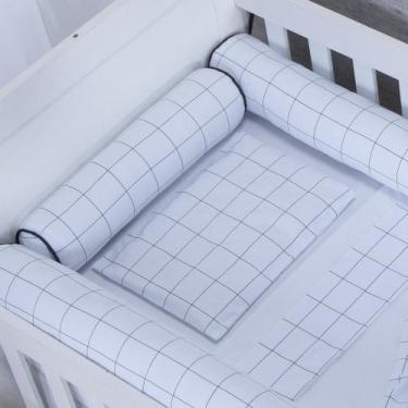 Imagem de Kit para Berço Jogo de Lençol com Rolinhos 100% Algodão 7 Peças - Grid