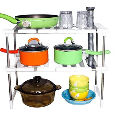 Imagem de Prateleira de armazenamento ajustável para o escritório da cozinha de garagem em casa, belo e generoso rack de 2 camadas com estabilidade de estabilidade de construção