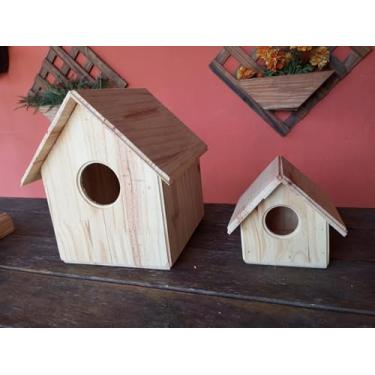 Imagem de Kit Casinha de Madeira para Maritaca, 20x20x30cm e Casinha para calopsita, Acabamento em Stain Imbuia, com Suporte