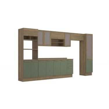 Imagem de Cozinha Completa 7 Peças com Armário e Balcão Kappesberg Botânic 410cm Nogueira/Verde Oliva - CB873