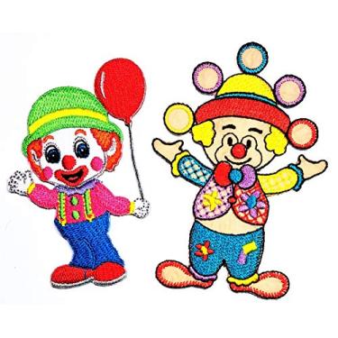 Imagem de Umama Conjunto de 2 balões fofos de palhaço em parque de diversões, adesivo de desenho animado, tecido, aplique bordado à máquina, projetos de artesanato para meninos, meninas, crianças, faça você