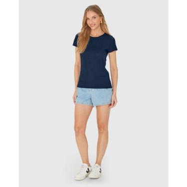 Imagem de Blusa Manga Curta T-Shirt Feminina Basicamente Ref. 90442, Azul escuro