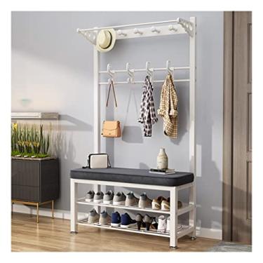 Imagem de Cabideiro, banco de sapato, árvore de salão industrial para organizador de prateleira, 8 a 12 ganchos, 2 prateleiras de sapatos, fácil de montar