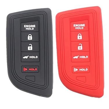 Imagem de Btopars 2 peças 5 botões de borracha de silicone remoto inteligente chaveiro suporte protetor compatível com Acura MDX 2022 com partida remota do motor preto vermelho