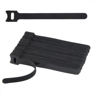 Imagem de Alças Reutilizáveis Presilha Fita Abraçadeira Organizador Prendedor de Cabos Chicote Fios Mesa Escritório (50un - 15cm Preto)