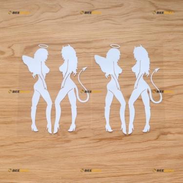 Imagem de Adesivo de vinil sexy Angel Devil Girl Naked - 2 pacotes branco 15 cm - para carro, barco, laptop, copo sem fundo cortado