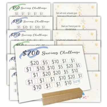Imagem de Cartões de desafio para economia de dinheiro - modo rígido, folhas de rastreamento de economia para cofrinho com mensagem de incentivo, vários cartões de orçamento para planejamento de jornada com