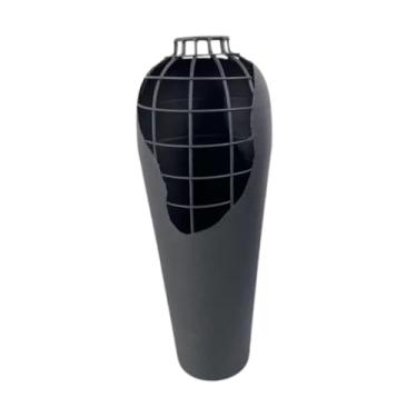 Imagem de FLCPJGV Vaso de metal para flores artificiais ornamentos rústico multiuso rústico para casamentos decoração, Preto 16x43x6cm