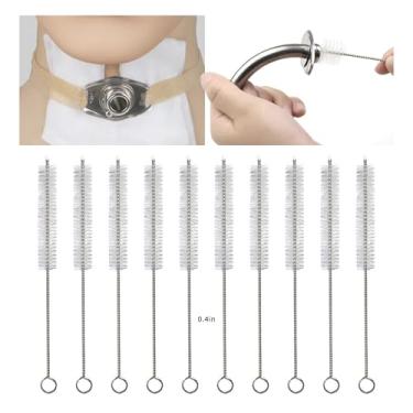 Imagem de Escovas de limpeza de traqueostomia, 10 peças de escova dobrável de tubo de cerdas de nylon escova de limpeza de tubo para suprimentos de traqueostomia (1 cm)