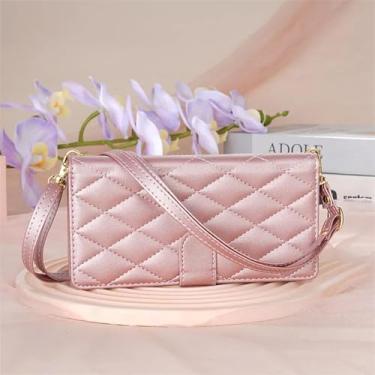 Imagem de HJZSZX Para Samsung S24 Ultra Crossbody Couro Zip Wallet Phone Case Cordão Capa (Para Samsung S24 Ultra/Ouro Rosa)