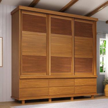 Imagem de Guarda-roupa 3 Portas de Correr e 6 Gavetas Veneziana Mogno/Mel