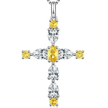 Imagem de Miaofu Colar feminino com cruz de diamante banhado a ouro branco 18 K em gota e cruz de prata esterlina 925 CZ para mulheres, Zircônia cúbica, Zircônia cúbica