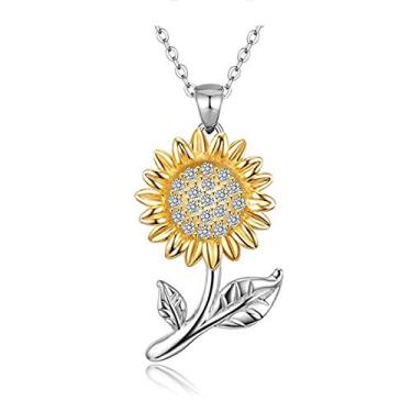 Imagem de Caiyao Colar com pingente de coração e strass retrô de girassol para mulheres e meninas, banhado a ouro 14 K, corrente You are My Sunshine, flor, planta, festa, aniversário, feriado, joias, presentes, Metal, Metal