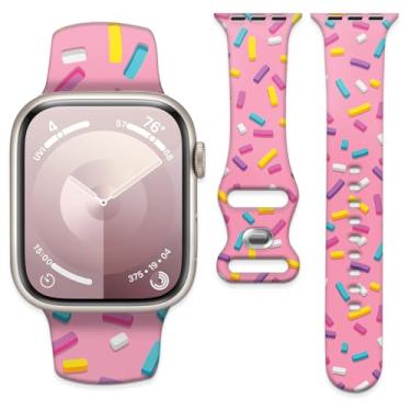 Imagem de Pulseira esportiva de silicone compatível com Apple Watch séries 10, 9, 8, 7, 6, 5, 4, 3, 2 e 1 de 40 mm, 38 mm e 41 mm (rosquinha rosa)