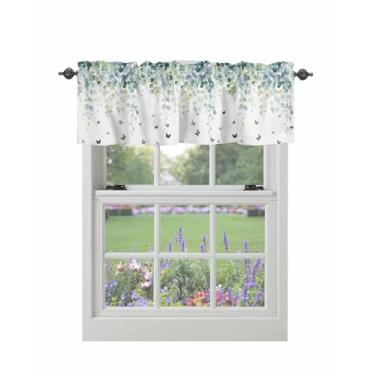 Imagem de Cortina para Janelas Verde Sálvia Folhas de Eucalipto Varão Bolso Sanefa Tratamentos de Janela Borboleta Planta Cortinas Curtas para Cozinha Janelas Sala de Estar Quarto Decoração 106 x 30 cm