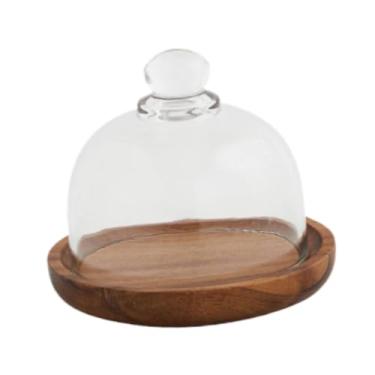 Imagem de Ｂｅｓｇａ Bandeja de bolo de madeira com cúpula de vidro com base, utensílios de mesa, exibição de pastelaria, cúpula de queijo, bandeja de servir bolo para, 10.4 Cm X 9 Cm