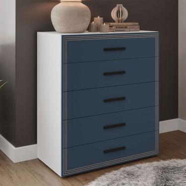Imagem de Cômoda Valência 5 Gavetas Branco/Azul - Politorno