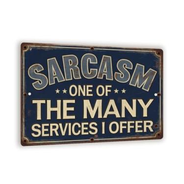 Imagem de Sarcasm One Of The Many Services I Offer – Placa de metal vintage – Decoração de parede retrô azul para escritório, garagem ou bar – 20 x 30 cm