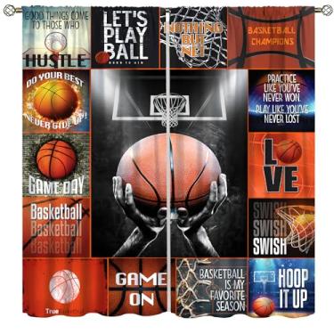 Imagem de AAVEUP Cortinas de basquete, desenho animado esportivo combinando chama basquete pôster tiro blackout, cortinas com isolamento térmico para crianças, meninos, adolescentes, quarto, banheiro 160 x 182
