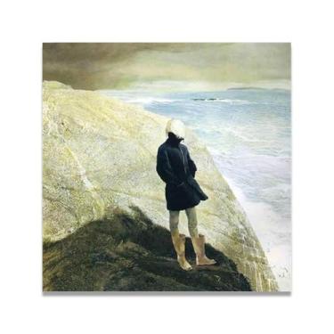 Imagem de Impressão em tela On The Edge Andrew Wyeth - Arte de realismo americano, aquarela e pintura de têmpera de ovo para decoração de casa 60 x 60 cm