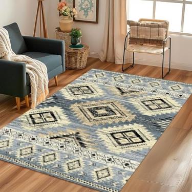 Imagem de Tapete de área oeste Boho lavável, 9,5 x 1,5 m, azul, grande, para sala de estar, geometria, cor antiderrapante, macio, oriental, vintage, quarto, sala de jantar, berçário, casa, escritório, decoração