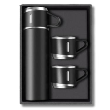 Imagem de Conjunto de Garrafa Térmica 500ml com 3 Canecas em Inox, para Bebidas Quentes e Frias, (PRETA)