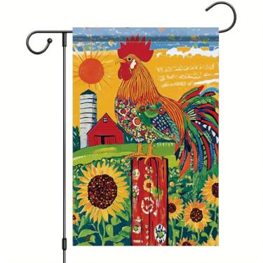 Imagem de Starlit Patio Bandeira de jardim de galo primavera verão fazenda bandeiras de jardim de galo floral para quintal bandeira de galo 30 x 45 dupla face pequenas bandeiras de boas-vindas ao ar livre