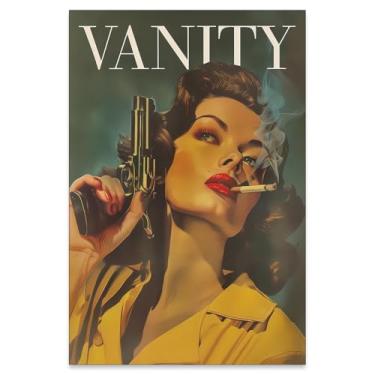 Imagem de Haitunone Pôster feminino feminino fumando um cigarro moderno e eclético feminino vintage com uma arma impressões em tela Badass Bestie decoração de parede para apartamento de dormitório feminino 40,6