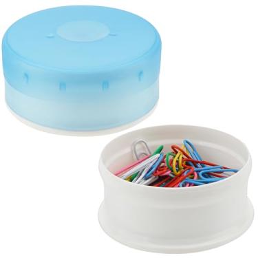 Imagem de SHIDOW Suportes de clipe de papel circulares portáteis organizadores de plástico para clipes de fichário e material de escritório (2 peças, azul)