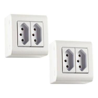 Imagem de Kit 2 Tomada Dupla 10a 250v Tramontina Lizflex Branca, Branco