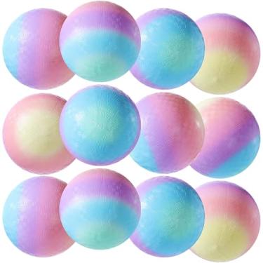 Imagem de VioraWhite 12 bolas para playground macaron de 20,3 cm de cor pastel, bolas saltitantes de borracha para crianças, bolas infláveis coloridas, Dodgeball, Kickball, Andebol, para escola, quintal, praia