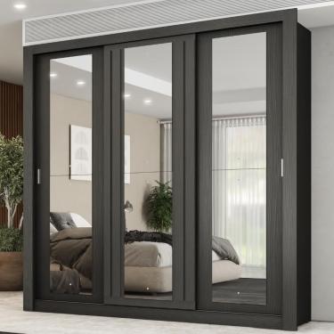 Imagem de Guarda Roupa Casal 3 Portas Doha Com 3 Espelhos Carraro Preto Touch