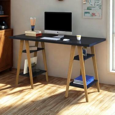 Imagem de Escrivaninha Cavalete Mdf Prateleiras Design Minimalista