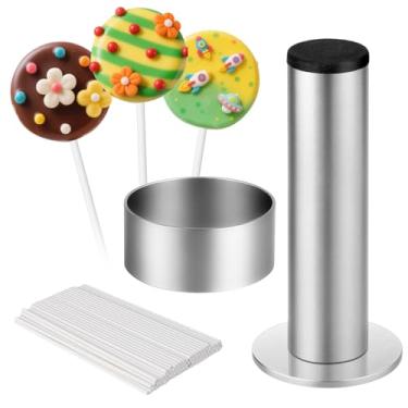 Imagem de Conjunto de molde pop de bolo de aço inoxidável com empurrador - Kit de cortador de bolo durável para petiscos redondos perfeitos | Ferramentas de cozimento reutilizáveis para casa, aniversários