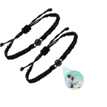 Imagem de Toodoumama Pacote com 2 pulseiras personalizadas com foto para casal, pulseiras personalizadas de identificação feitas à mão com imagem interna, presentes de memorial para o ente querido, One Size