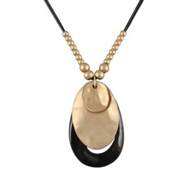 Imagem de Bjesinmo Colar grande com pingente feminino boho longo, colar de couro grosso, gargantilha hippie, joia boho exclusiva, Couro sintético, Sem Pedra Preciosa