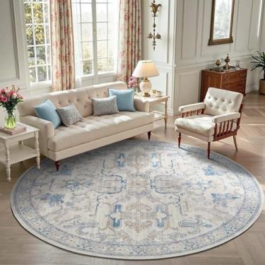 Imagem de jinchan Tapete redondo de 2,1 m, tapete vintage, cozinha, interior, ultrafino, estampa floral, lavável, círculo de 2,8 m, acento para casa de fazenda, antiderrapante, sala de jantar, sala de estar