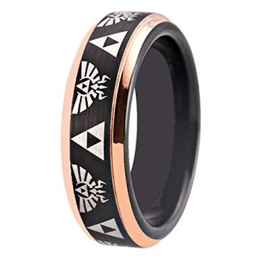 Imagem de 6 mm/8 mm de largura preto com prata/azul/ouro rosa - anel com padrão laser com crista e anel triforce anel de tungstênio anel masculino alianças de casamento anel sem anel gravação personalizada,
