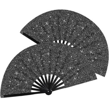 Imagem de XIUSHE 2 peças grande dobrável leque de rave de mão pano de nylon clássico dobrável leque de rave para kung fu chinês festival de casamento artesanato decoração de dança para lembrancinhas de festa