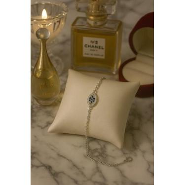 Imagem de Pulseira Olho Grego zircornia branca e azul claro comprimento 16 cm em