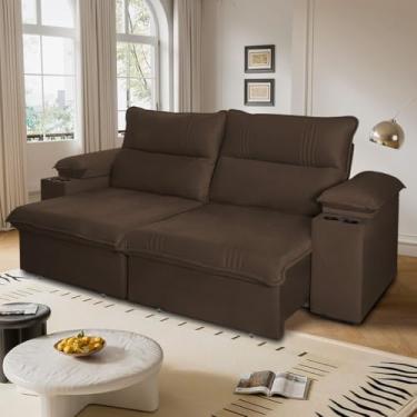 Imagem de Sofá Retrátil Reclinável Tesla 2,40m USB e Porta Copo Suede Marrom - King House