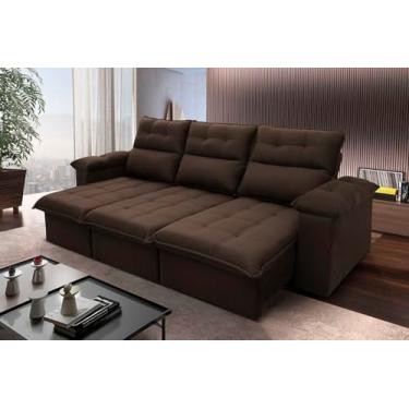 Imagem de Sofá Retrátil Reclinável Verona 2.30m Suede Velut Marrom Molas no Assento - King House