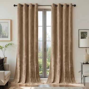 Imagem de SMILETIME Cortinas de veludo amassado bege âmbar 132 x 228 cm luxuosas cortinas à prova de som com isolamento térmico para sala de estar, quarto, escritório, tratamentos de janela com filtro de luz