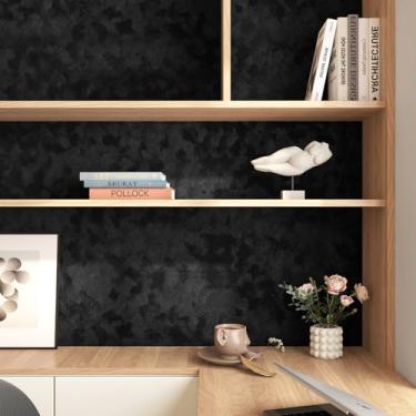 Imagem de Stickyart Papel de parede de veludo preto de 61 cm x 406 cm, papel de parede de feltro de luxo com flocagem, papel de contato decorativo macio removível, tecido de feltro autoadesivo, papel de parede